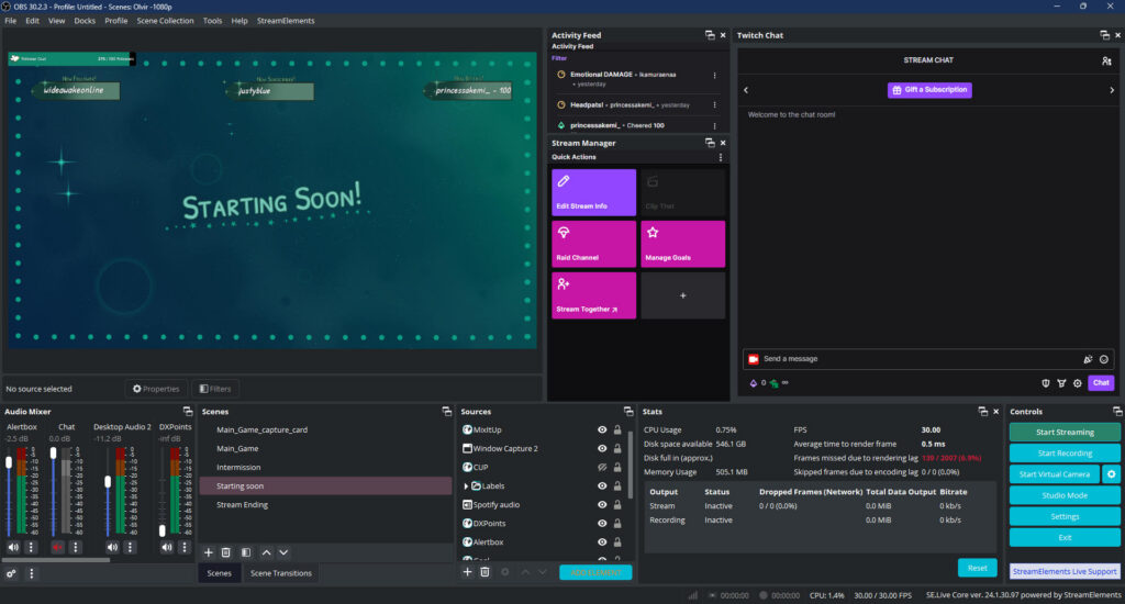 Capture d'un tableau de bord OBS