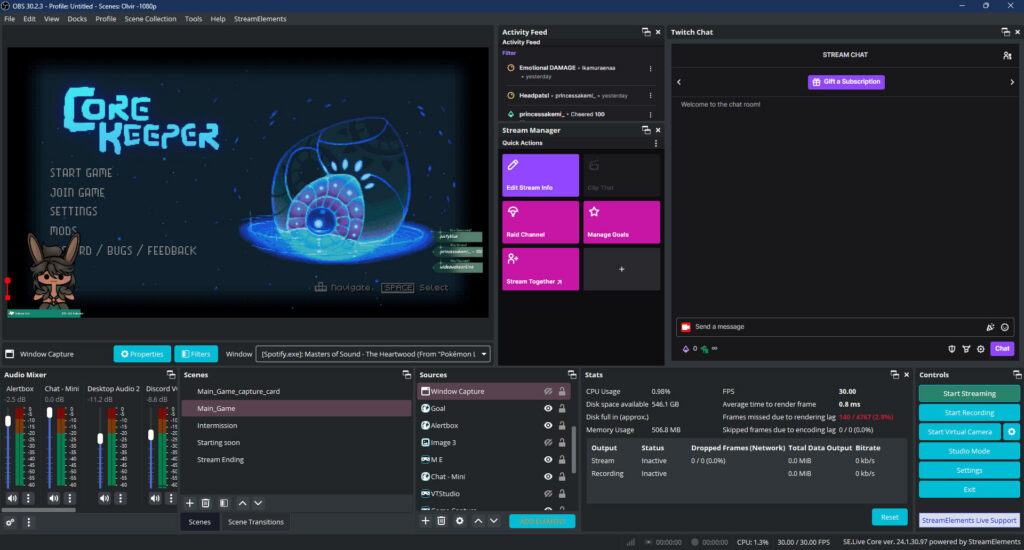 Capture d'un tableau de bord OBS